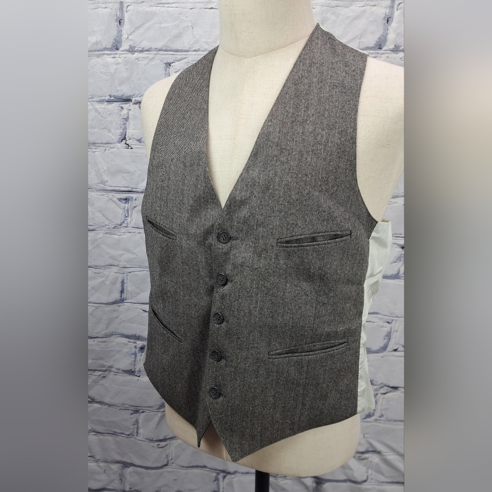 Pierre Cardin Vintage 80s Vest Suit Jacket Brown Wool Herringbone 40R Medium - Picture 11 of 11